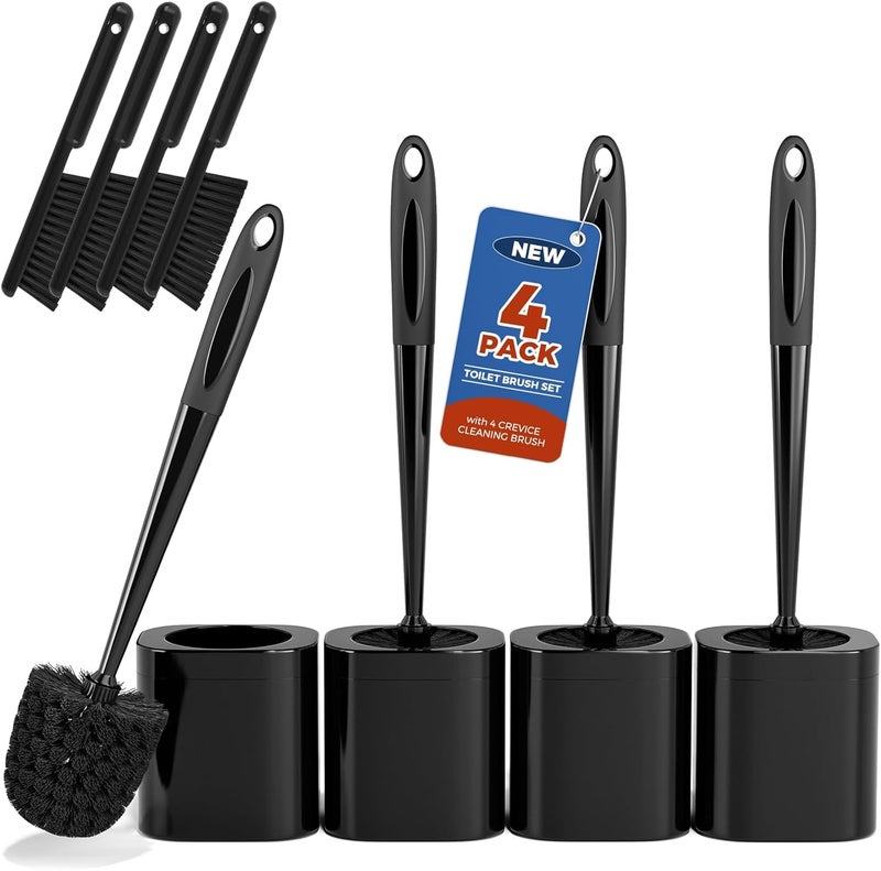 Holaloha Toilet Brush, 4 Pack Toilet Brush and Holder Set Bathroom Accessories, Toilet Bowl Brush and Holder with 4 Crevice Brush for Bathroom, Toilet Scrubber Brush, Black - Image 1